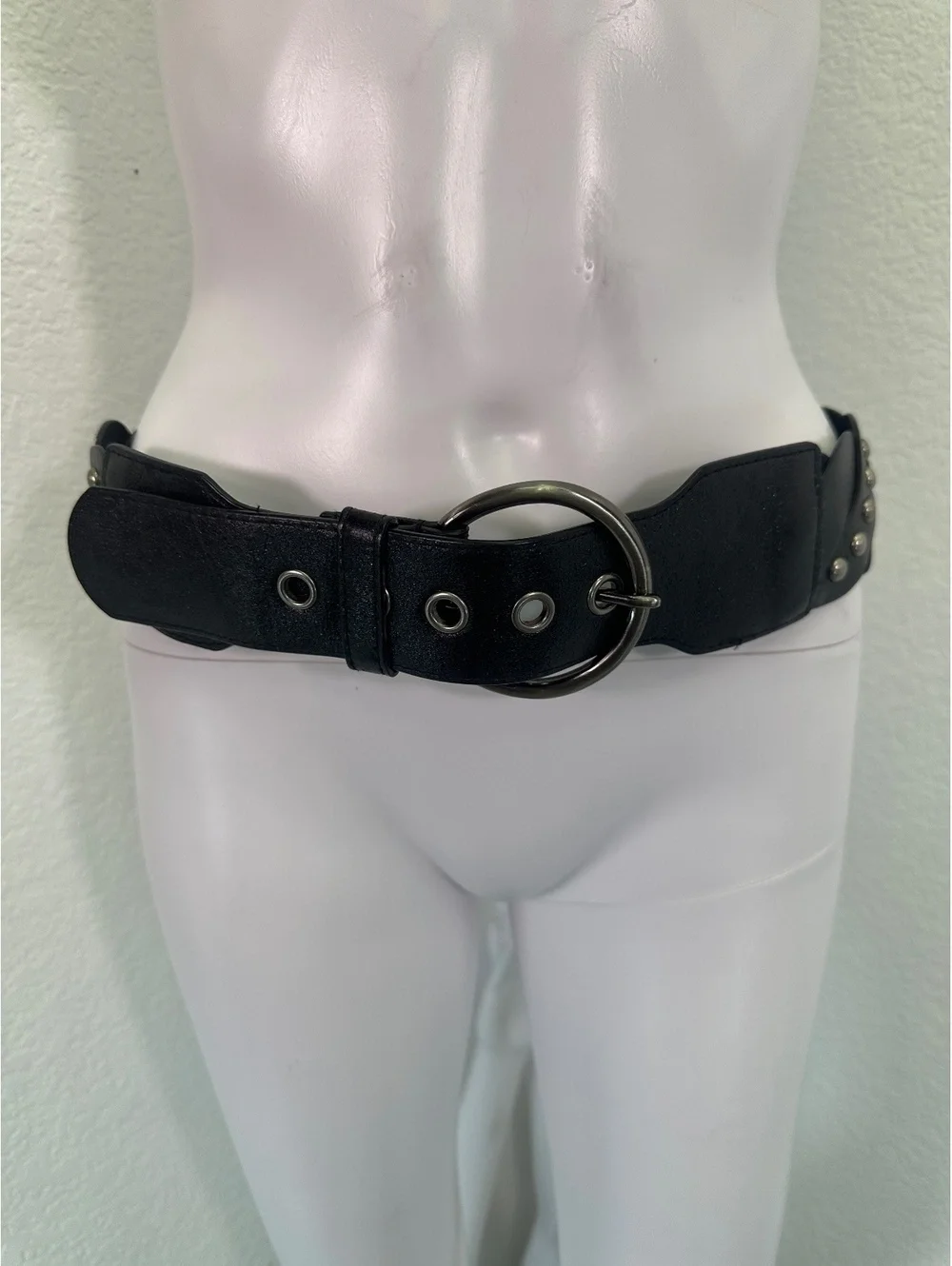 Black Braided Studded PU Leather Silver Toned Wide Belt Gothic Punk